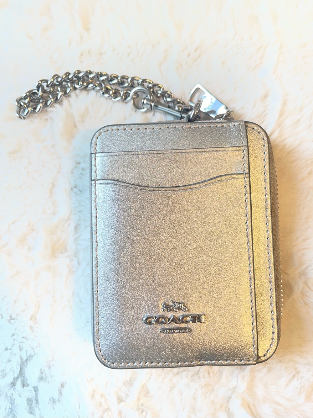 Coach Metallic Silver Zip Wallet